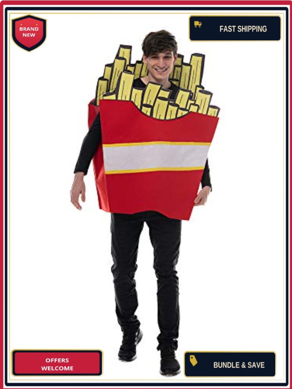 Men Adult Hamburger & French Fries Halloween Costume Funny Food Cosplay Couple
